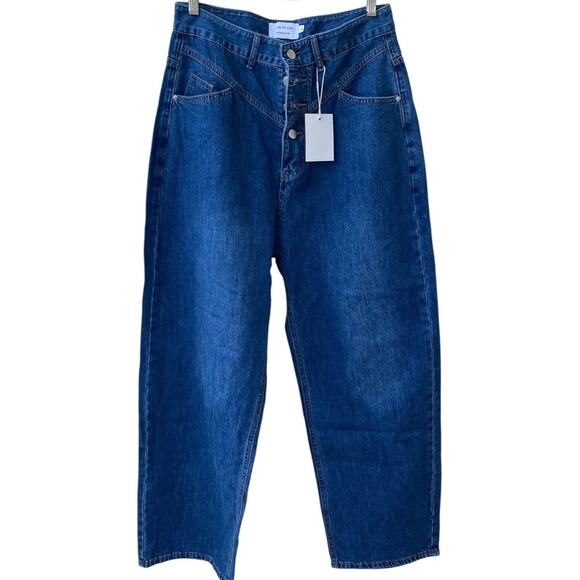 Uniq by Litz Women’s Button Fly Dark Wash Wide Leg Hi Waist Size L W30 Jeans - Picture 1 of 9